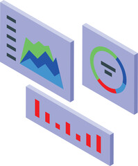 Poster - Isometric data driven marketing with charts and graphs displaying key performance indicators