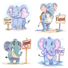 adorable cartoon elephants holding signs with 