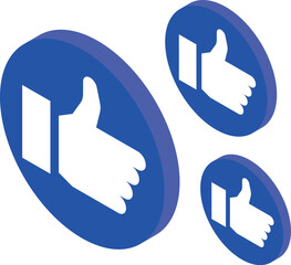 Canvas Print - Multiple blue round button icons showing thumbs up, representing positive feedback on social media