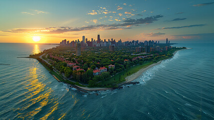Wall Mural - Stunning Aerial View of Chicago Skyline and Lake Michigan