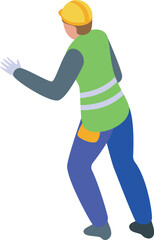 Poster - Construction worker walking and pointing with his hand in isometric view
