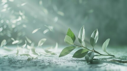 Wall Mural - Fresh green leaves with sunlight and falling leaves effect