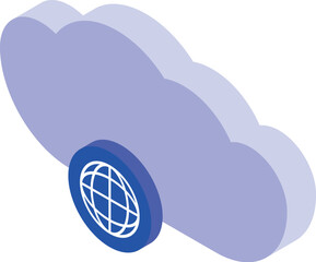 Poster - Blue cloud is hovering over a blue circle with a white globe inside, representing cloud computing connecting to a global network