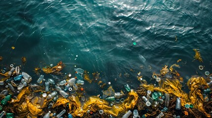 microplastic rubbish on the sea fore climate exchange background