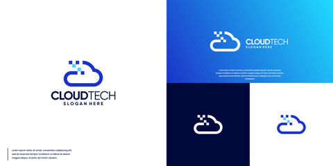 Wall Mural - cloud logo with line style with pixel splash ,digital data, logo design vector.