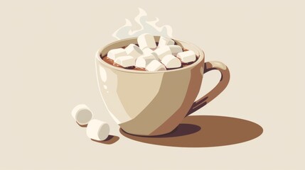 Wall Mural - A close-up illustration of a cup of hot chocolate topped with marshmallows and steam