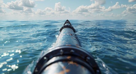 Wall Mural - Pipeline Stretching Across the Ocean Under a Cloudy Sky