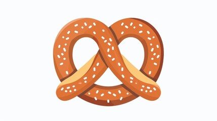 A single, soft pretzel with white salt sprinkled on top, white background, Oktoberfest mood, logo, flat style illustration