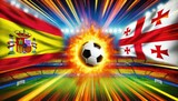 Spain vs Georgia football match, Spanish flag, Georgian flag, soccer ball and stadium, Euro 2024, UEFA European Football Championship 2024, 1/8 finals