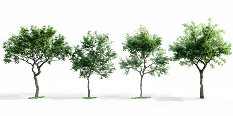 realistic green tree in different poses on white background