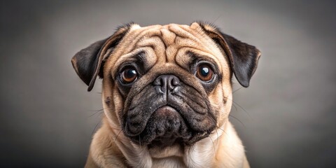 Wall Mural - Cute pug dog with wrinkled face and big eyes , pug, dog, cute, adorable, pet, animal, wrinkled, face, big eyes, small, breed