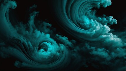 Wall Mural - swirling teal clouds in plain black background