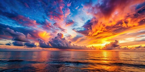Wall Mural - Stunning sunset over the sea with colorful clouds, sunset, sea, clouds, colorful, sky, horizon, nature, scenic, orange, evening