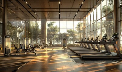 Canvas Print - Modern Gym With Treadmills And Natural Light