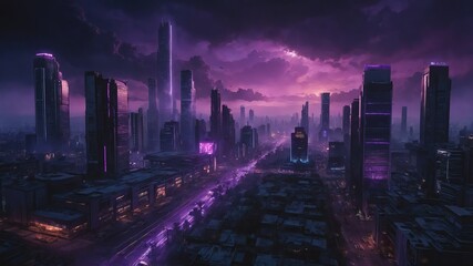 Wall Mural - purple theme metaverse apocalypse city landscape