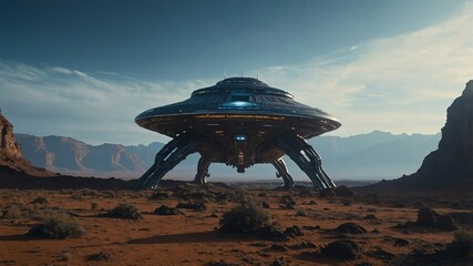 spaceship in metaverse alien planet landscape