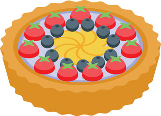 Wall Mural - Delicious homemade round fruit tart with blueberries and tomatoes is waiting on the table