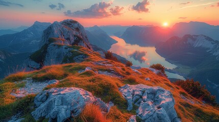 Wall Mural - A serene mountain peak at sunrise, symbolizing the pinnacle of personal achievement