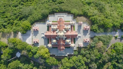 Wall Mural - Aerial top view of  Wat Thang Sai, Prachuap Khiri Khan, Thailand. Travel trip on holiday and vacation. Thai tourist attraction architecture.