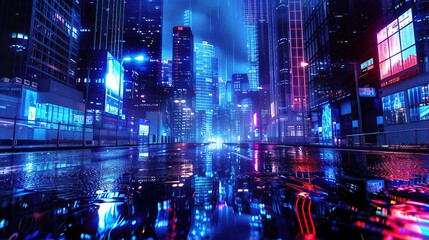 Canvas Print - Neon Cityscape Under Rain