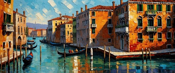 Wall Mural - landscape in venice italy oil pallet knife paint painting on canvas with large brush strokes