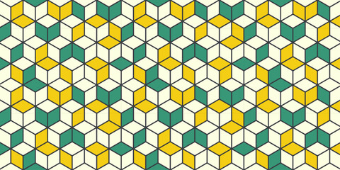 Wall Mural - A pattern of green, orange and white squares