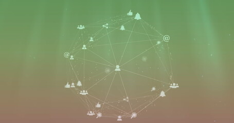 Poster - Image of icons connected with lines forming globe over gradient background