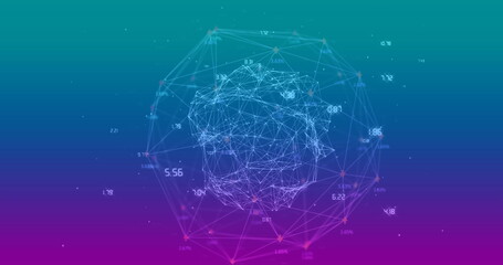 Poster - Image of numbers around connected dots forming globes over gradient background