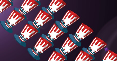 Poster - Image of hats in usa colours and stars on black background with light