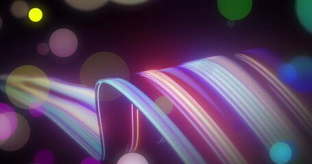 Poster - Image of spots over light trails on black background