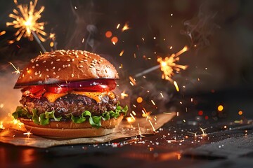 Wall Mural - Burger with sparklers