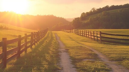 Poster - Sunlit Path Through a Rustic Fence