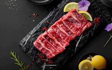 Exquisite Beef with Lemon and Elegant Food Photography in Red and White Color Scheme