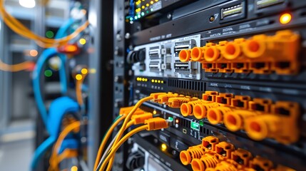 Poster - Close-up of Network Server Cables and Equipment in a Data Center. Concept of Big Data, Cloud Computing, Internet Technology, and Telecommunications.