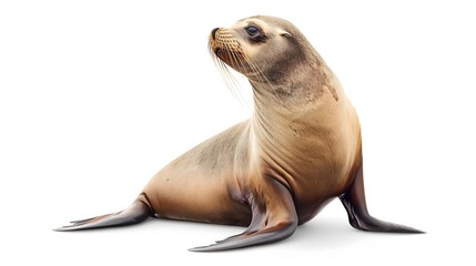 Wall Mural - 2. Produce a high-definition illustration of a sea lion, featuring its full body against a transparent backdrop, emphasizing its muscular build, ear flaps, and agile posture in precise detail.