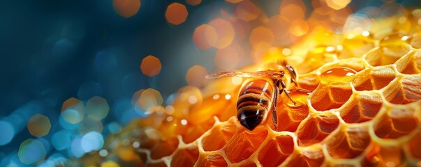 Wall Mural - Bee on Honeycomb with Bokeh Background