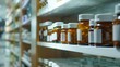 © tashechka - Close-up of pharmacy shelves filled with medicine bottles, highlighting the organized storage of pharmaceutical products.