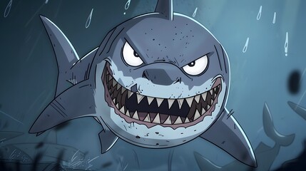 Wall Mural - angry shark cartoon. 