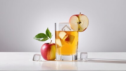 Wall Mural - Elegant White Background Apple and Ice Refresher