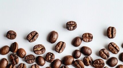 Wall Mural - Coffee Beans Scattered on a White Surface