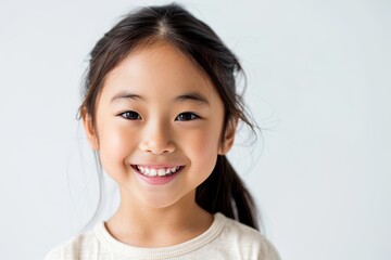 Portrait of a young, happy Asian girl with a bright smile. Concepts. childhood, innocence, happiness, joy, diversity, beauty, youth.