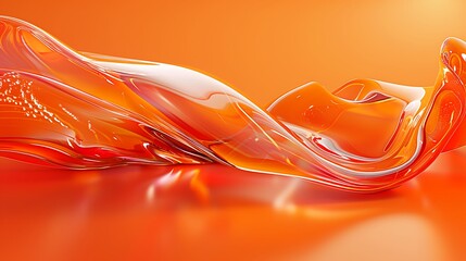 Wall Mural - A orange background with red and white abstract shapes, smooth curves, light refraction effects, and light reflection