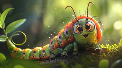 Wall Mural - Cartoon animal caterpillar on white background illustration.