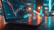 © nicole - Digital Trading: Close-Up of Laptop with Forex Chart, Blurry Background with Double Exposure