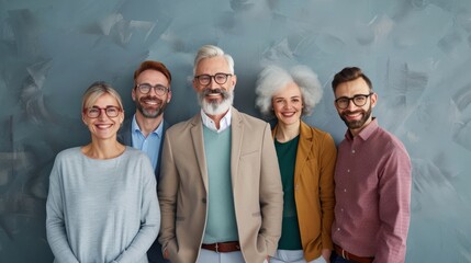 Wall Mural - A group of people are smiling for a photo, with one man wearing a suit jacket