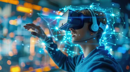 Poster - A man wearing a VR headset is playing a video game