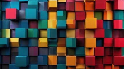 Poster - A colorful wall made of blocks with a variety of colors