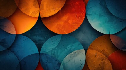 Poster - A colorful abstract painting of circles in various shades of blue, orange