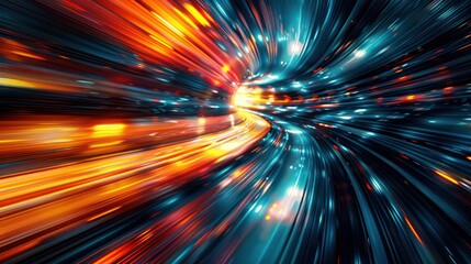 Poster - A colorful, blurry image of a tunnel with lights shining through it