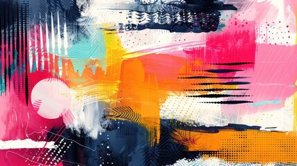 Poster - A colorful painting with splatters of paint and brush strokes